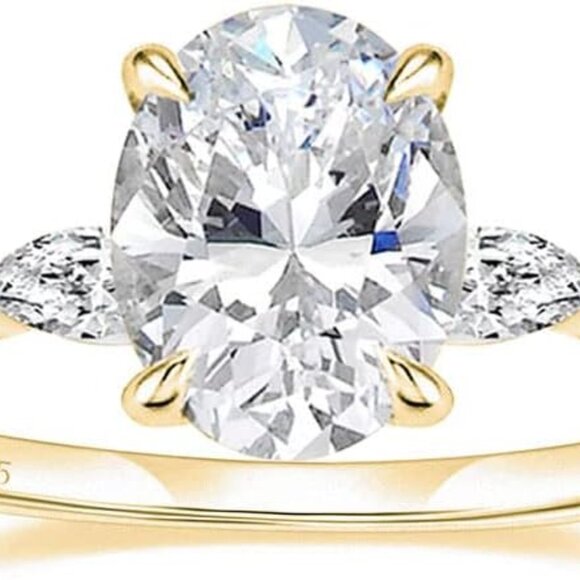 Jewelry - 3 Carats 925 Sterling Silver Ring Oval Cut Cubic Zirconia Engagement Solitaire H